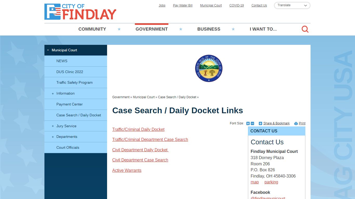 Case Search / Daily Docket Links | City of Findlay, OH